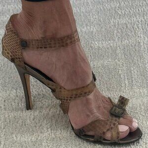 Manolo Blanhik Snakeskin Strappy Heeled Sandals